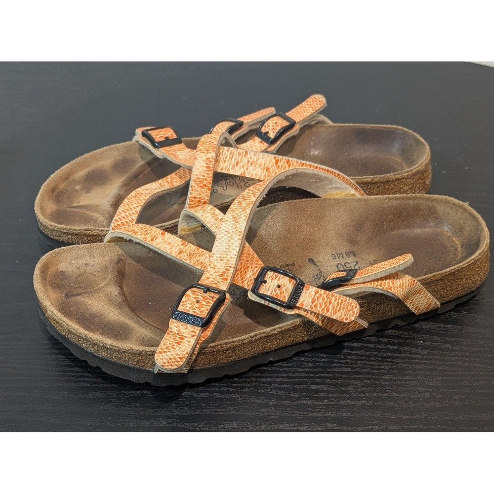 Birki's Strappy Sandals Womens Size 8 Orange Leather Cork Footbed Germany